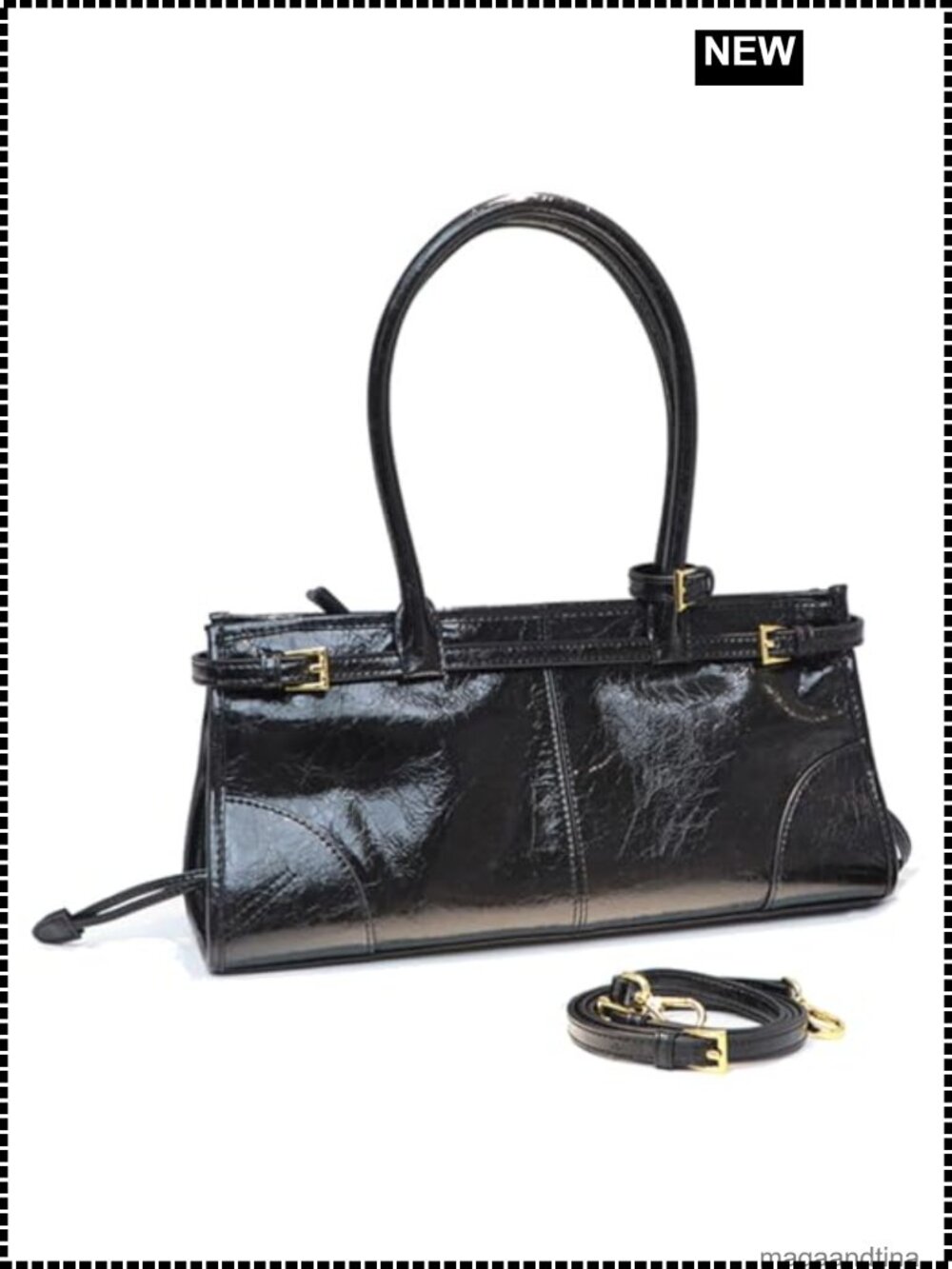 Faux Leather Baguette Shoulder Bag Crossbody Handbag Detachable Strap
